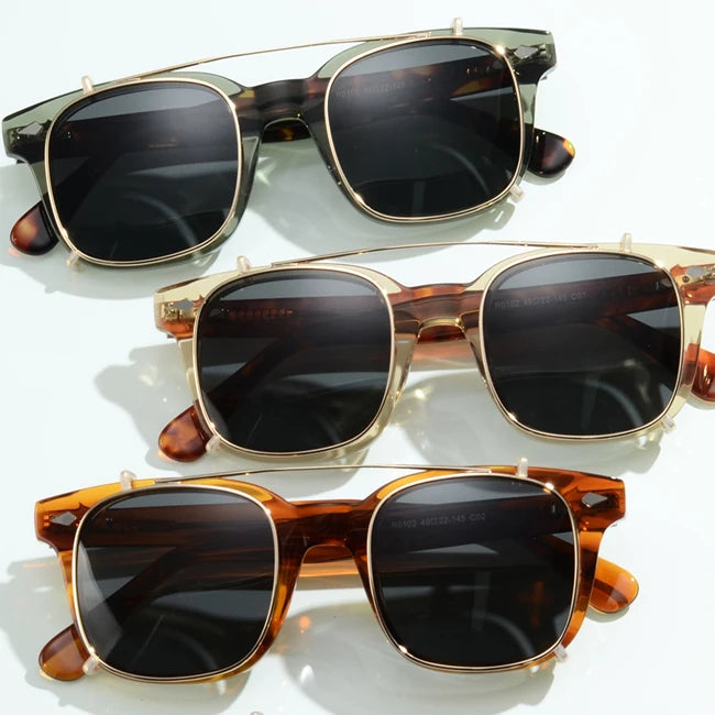 Classic Retro Square Acetate Sunglasses Clip  on Polarized Women's Sunglasses Sports Men's Glasses