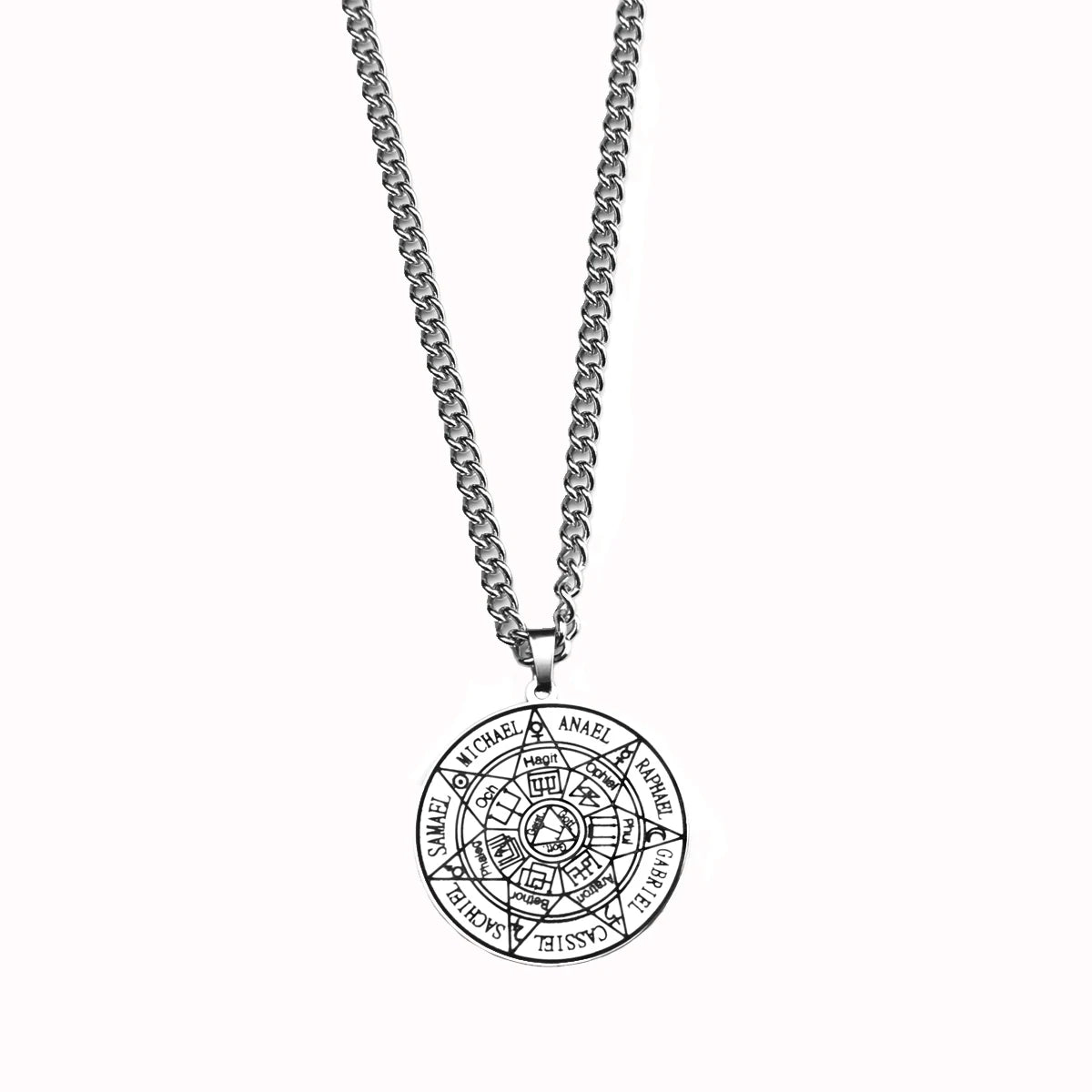 HLSS004 Seven Archangels Seven Arbatel Spirits Seal Titan Dr Faust Book Solomon Kabbalah Amulet Stainless Steel Pendant Necklace