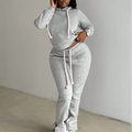 Women's Casual Street Style 2pc Sweat Suits Long Sleeve Hoodie With Pocket and Flared Trousers Letter Pattern Sports Wear