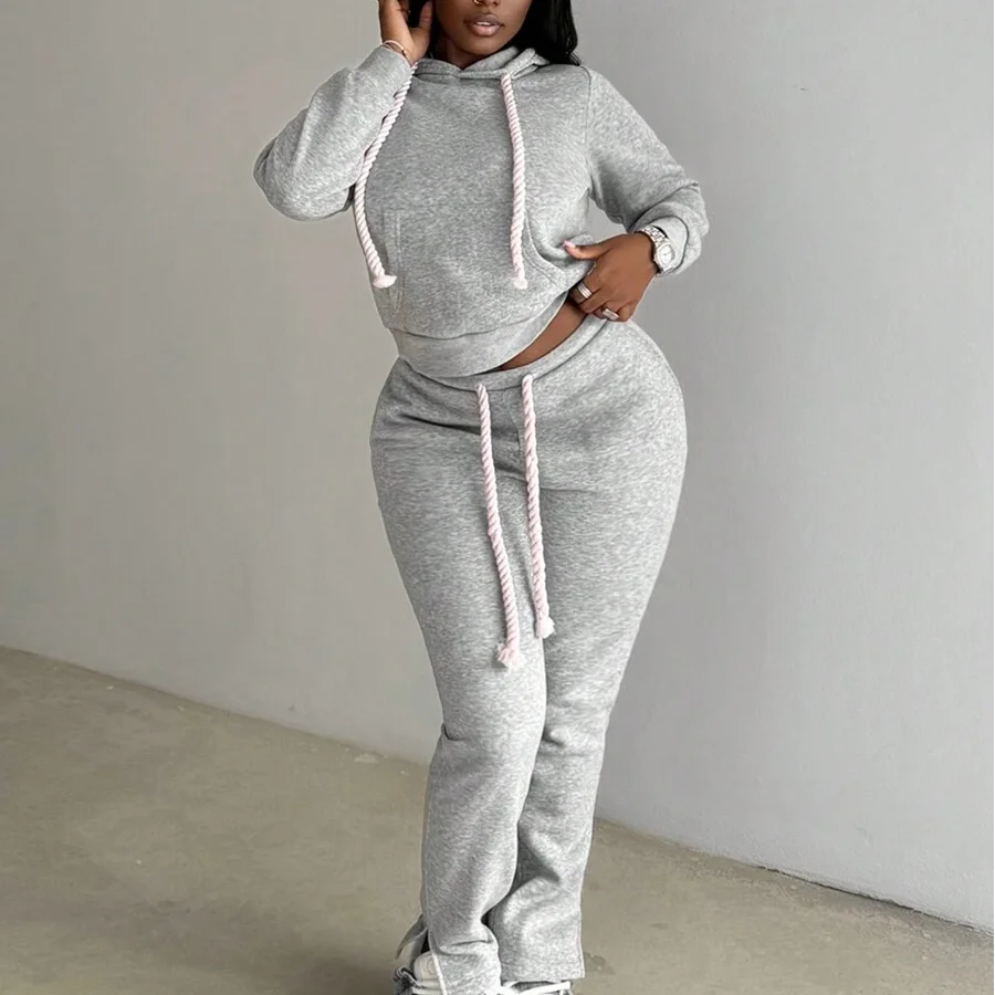 Women's Casual Street Style 2pc Sweat Suits Long Sleeve Hoodie With Pocket and Flared Trousers Letter Pattern Sports Wear