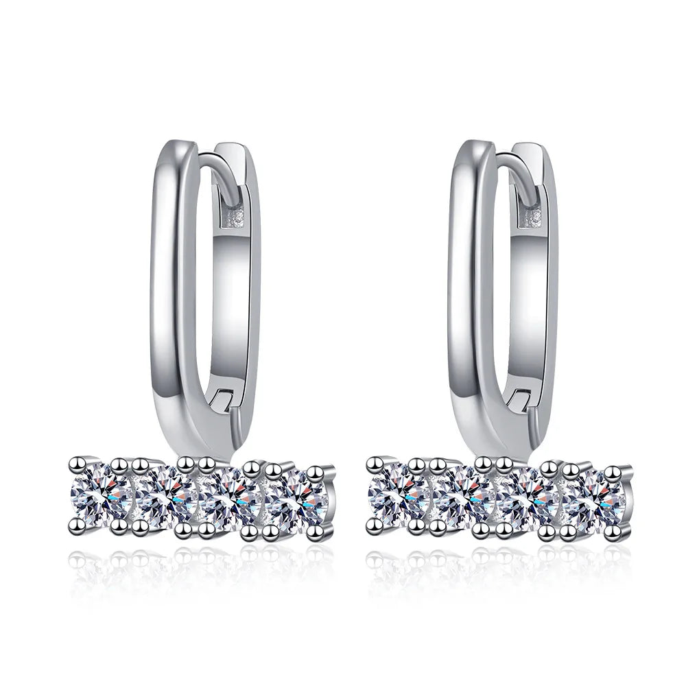 Single Drill 0.8 Carat Moissanite U-shaped Earrings Plated 18K White Gold 925 Sterling Silver Women Girls Hoop Earring