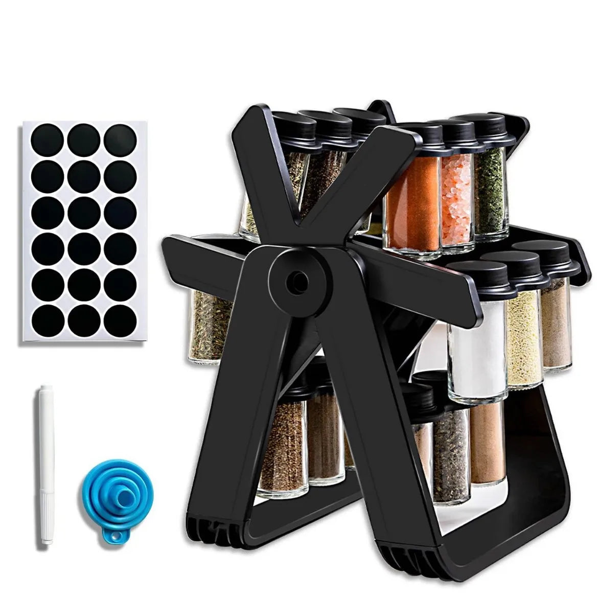 18-Jar Seasoning 360Â°Rotating Spice Rack Organizer Set Glass Spice Containers Jar