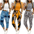 Women's Casual Sports Clothing Set Ladies Fashion Short Sleeve T Shirt Printed Drawstring Pants Solid Commuters Two Piece Set