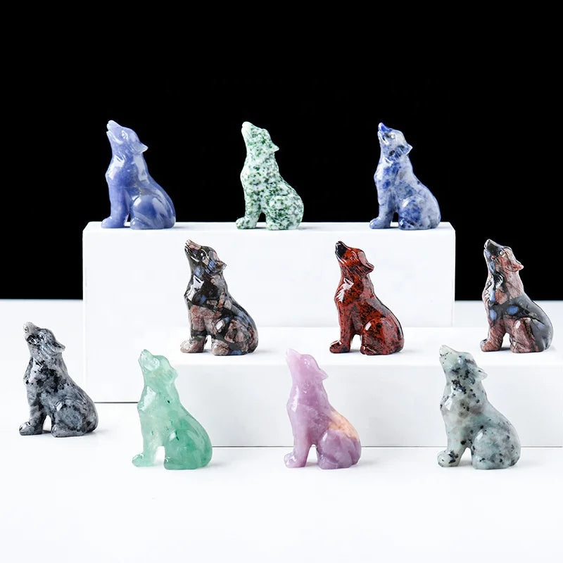 New Products Natural Crystal Wolf Toy Carving Rough Stone Ore Specimens Home Decoration Animal Ornaments