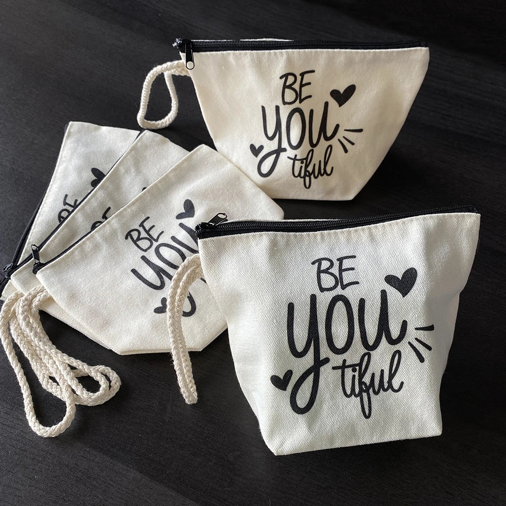 Custom Cotton Canvas Clutch Pouch Bride Gift Bag Canvas Makeup Zipper Bag