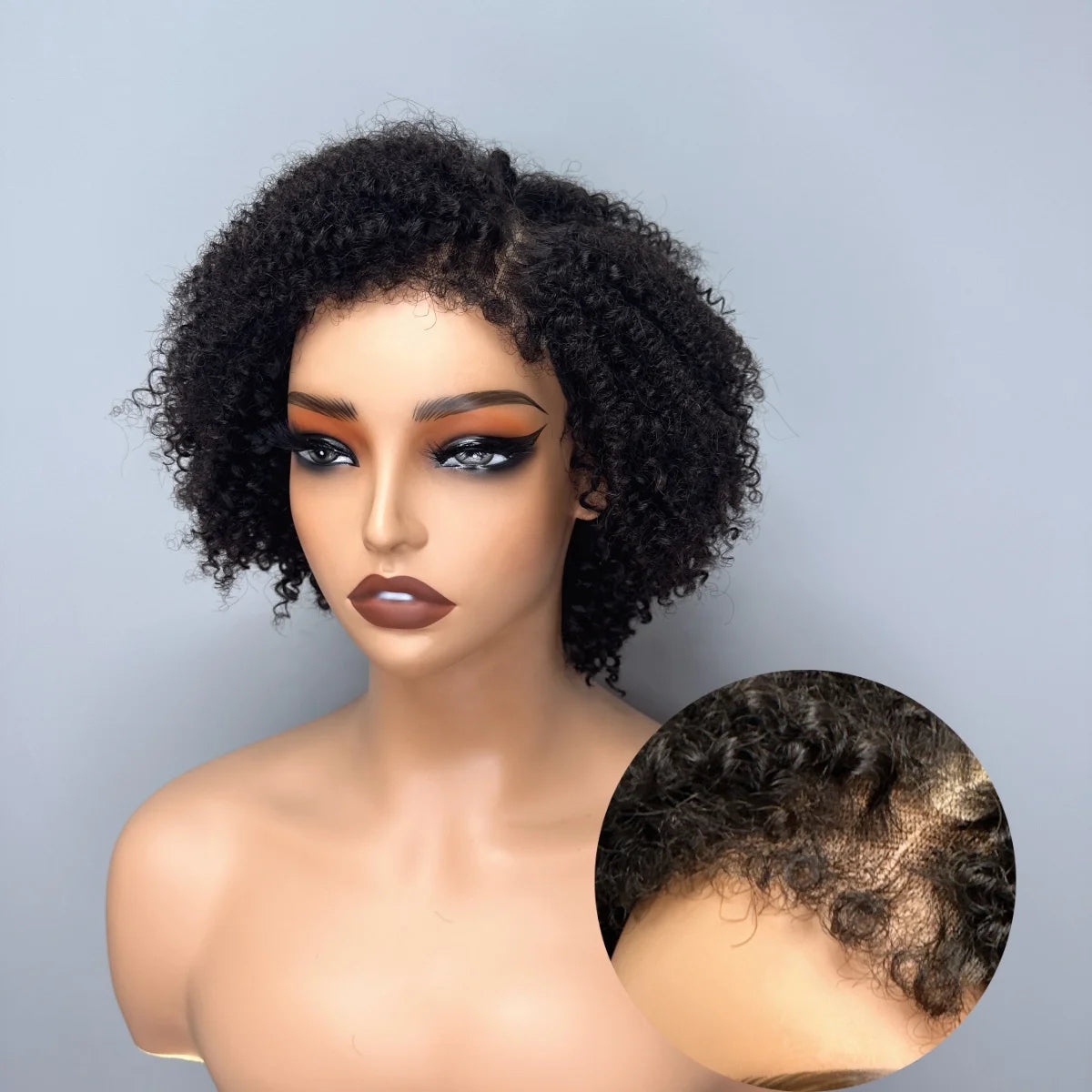 8 Inch 4C Edges Hairline Curly Afro Bob WigPre Plucked Bleached Knots Side Part Lace WigShort 4x4 Glueless Human Hair Wigs