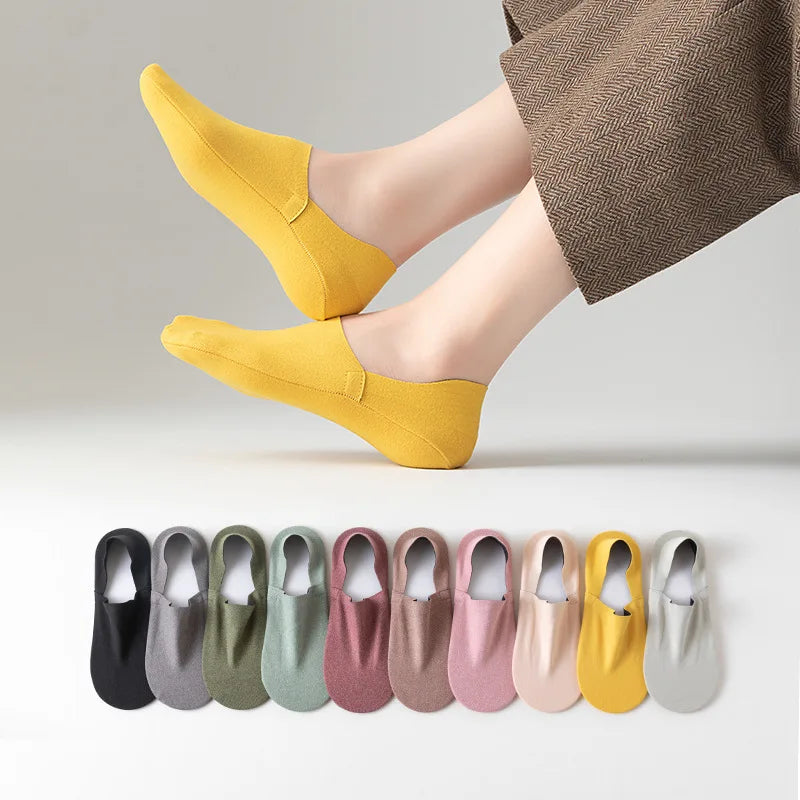 De Rong Women's Boat Socks Warm and Thickened Low Mouth Invisible Socks No Heel Drop Solid Floor Socks