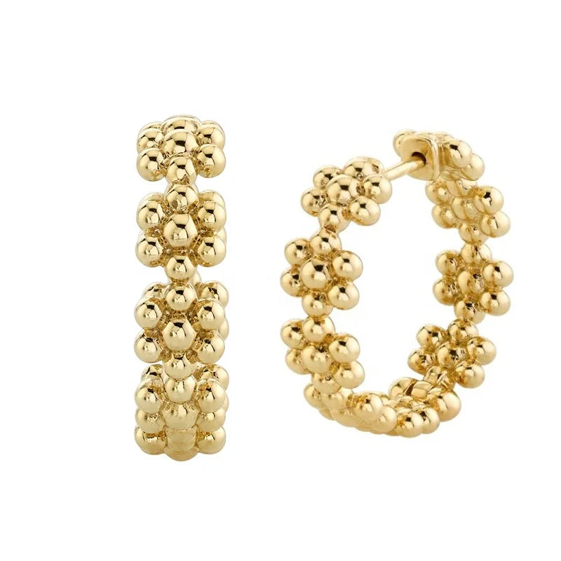 LOZRUNVE 925 Sterling Silver Hoop Earring Women Hawaii Flower Beaded Jewelry Gold Plated