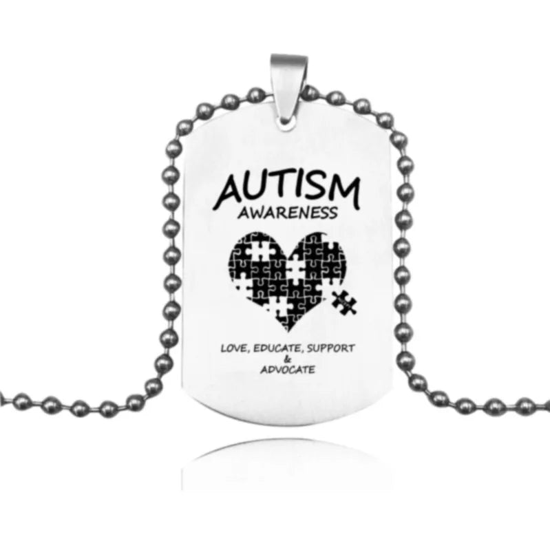 Stainless Steel Autism Awareness Necklaces Autism Jigsaw Puzzle Pieces Design Dog Tag Necklace