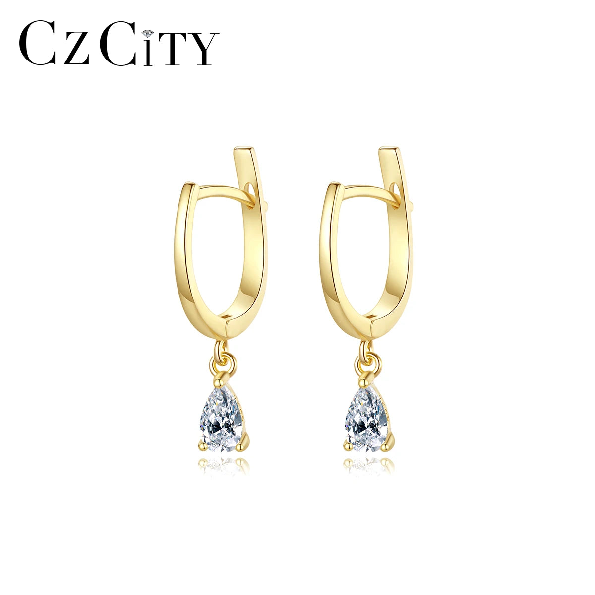 CZCITY Pear Earring CZ Diamond Drop Earrings& Pendant 14K Gold Plated Silver Clip Earing Jewelry Wholesale