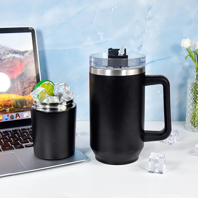 Custom 40oz 304 Stainless Steel Powder Coated Vacuum Insulated Tumbler Coffee Mug Handle for Laser Engraving 12-24hr Thermal