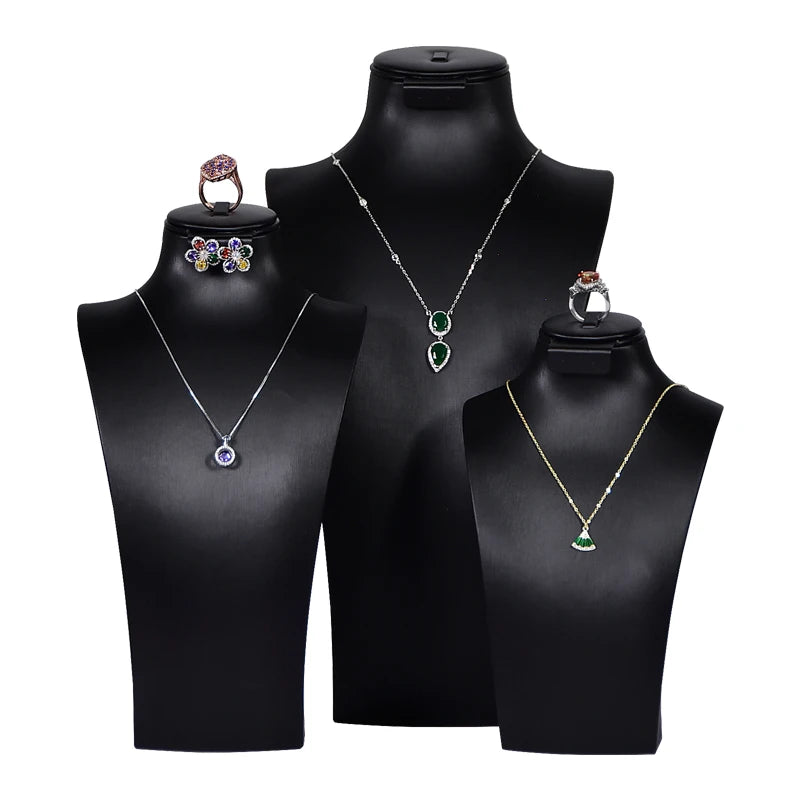 Jinsky Luxury PU Leather Microfiber Fashionable Necklace & Earrings Jewelry Display Bust Mannequin Stand Set with Custom Logo