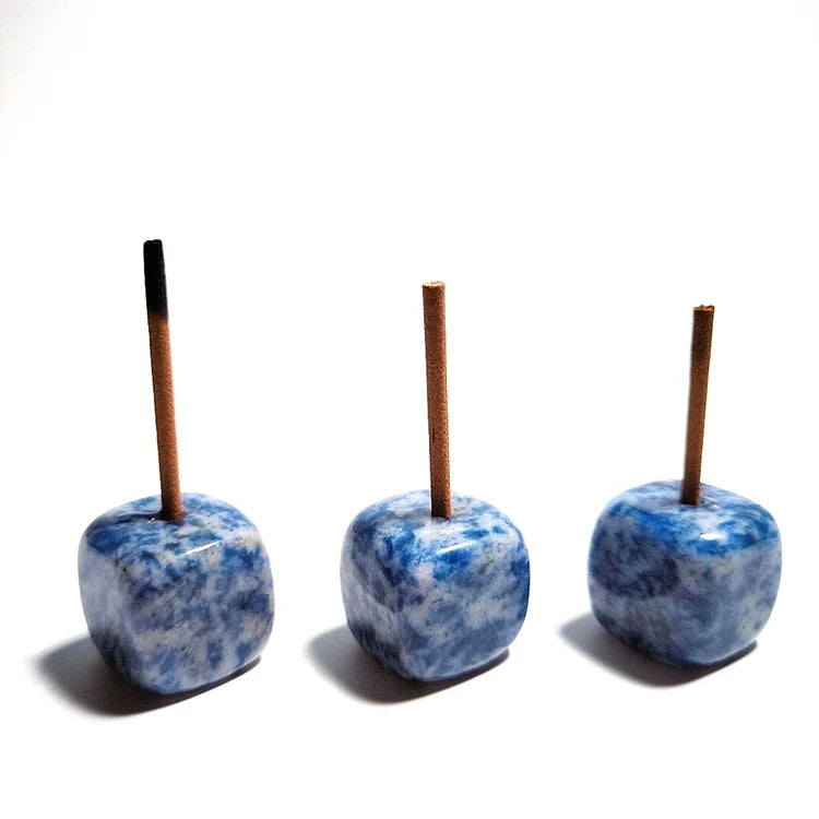 2026 Customized Label Natural Crystal Stone Crafts Blue Spot jasper Cube Incense Holder for Decoration Gift
