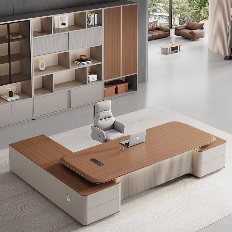Simple Style MDF Material L Shape boss Luxury Set Work Desk CEO Office Table Design Executive Office Desk