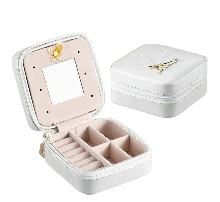 Custom  With Logo Mirror 10x10cm Square  Luxury PU  Leather Gift Travel Jewelry Box Organizer Storage Case Pouch Packing Kids