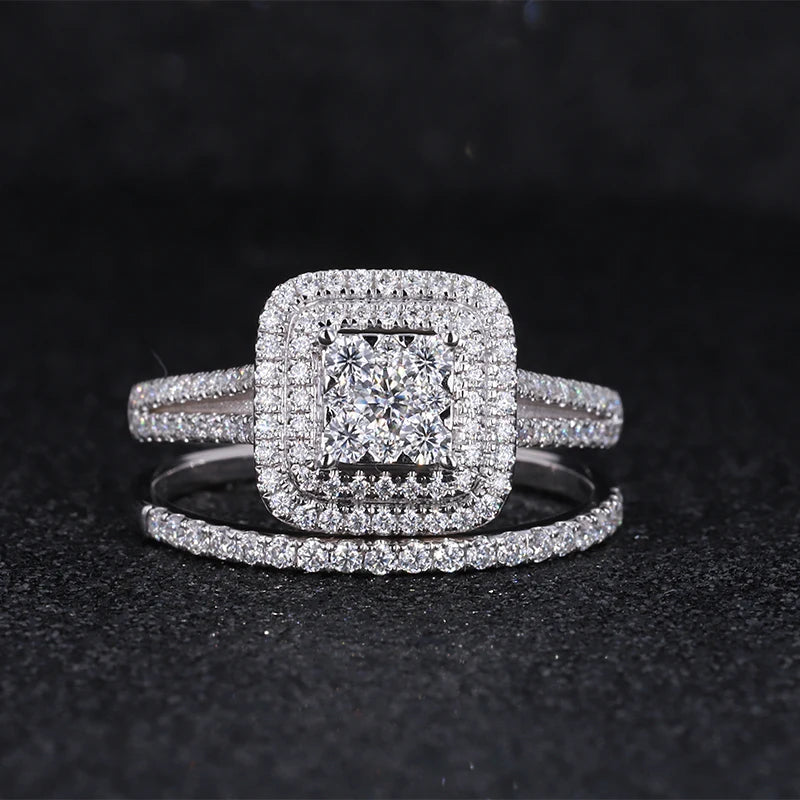 Sparkle Cushion Synthetic Moissanite 14k White Gold Couple Women Wedding Rings