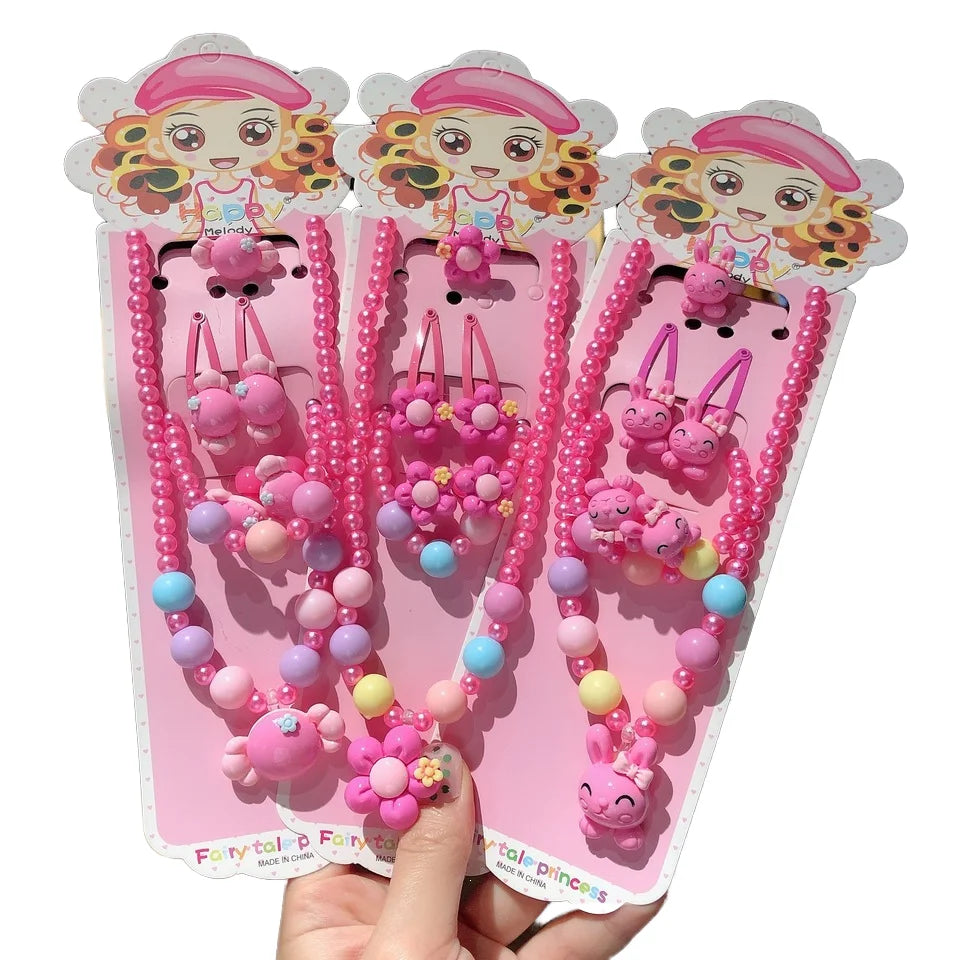 GT Kids Lovely Princess Beads Necklace Hair Band Clip Set Cartoon Animal Children's Fashion Charm Bracelets