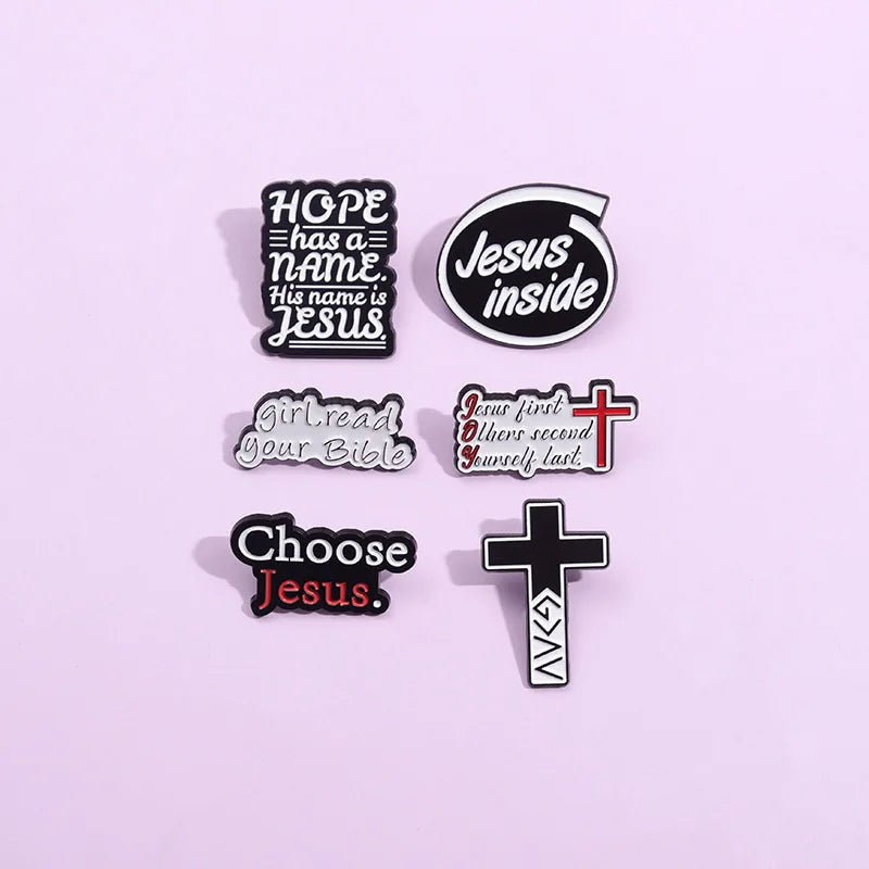 Jesus Enamel Pins Cross Brooches Black White Punk Jewelry Gifts for Friends Faith Accessories for Soft Enamel Lapel Pin