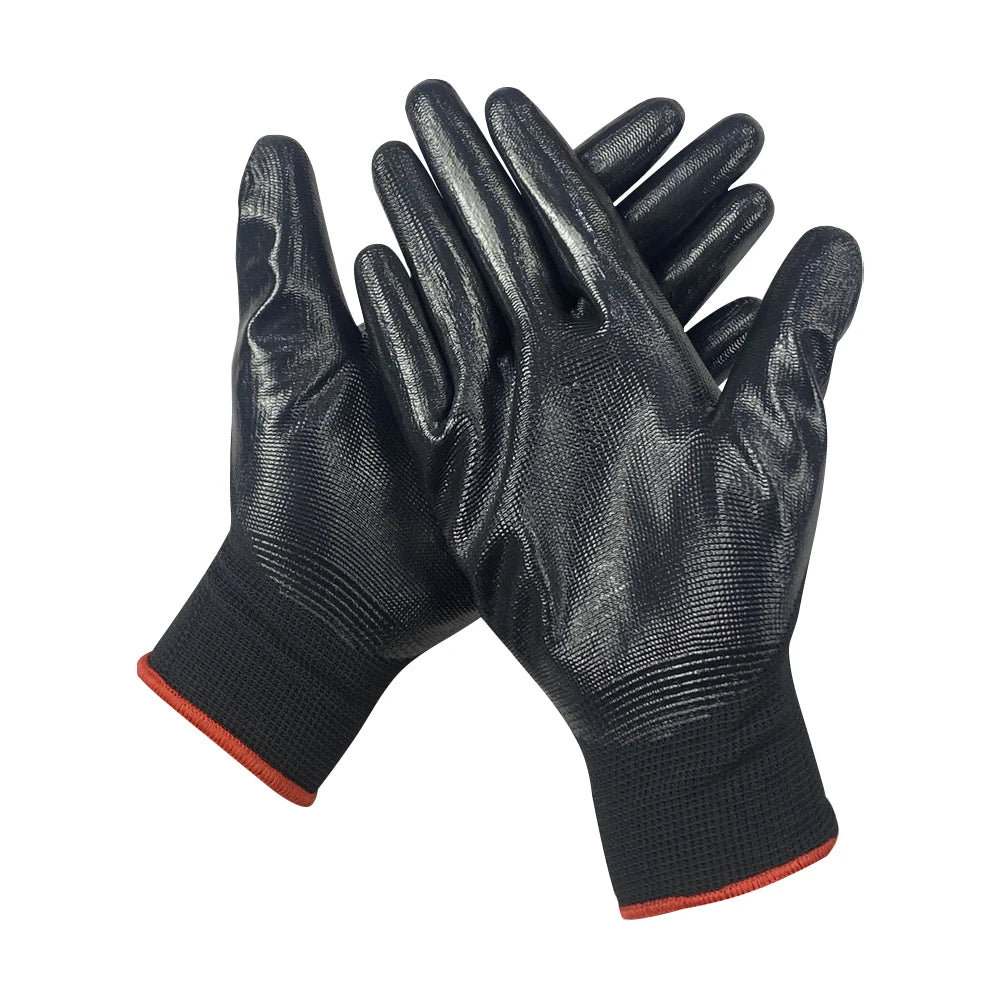 Wholesale General Purpose Work Safety Gloves Full Smooth Nitrile Palm Coated Anti-Slip Elastic Cuff Breathable Customizable