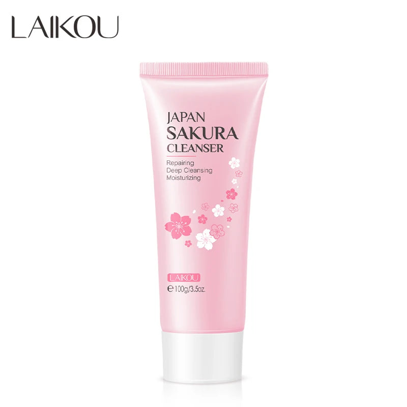 LAIKOU Big Size Moisturizing Sakura Extract Organic Facial Cleanser Oil-control Whitening Face Wash 100g