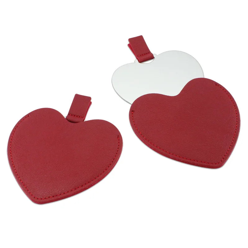 Giveaway Mini Gifts Unbreakable Custom Logo Stainless Steel Made Heart Shape Pocket Mirror With Pouch