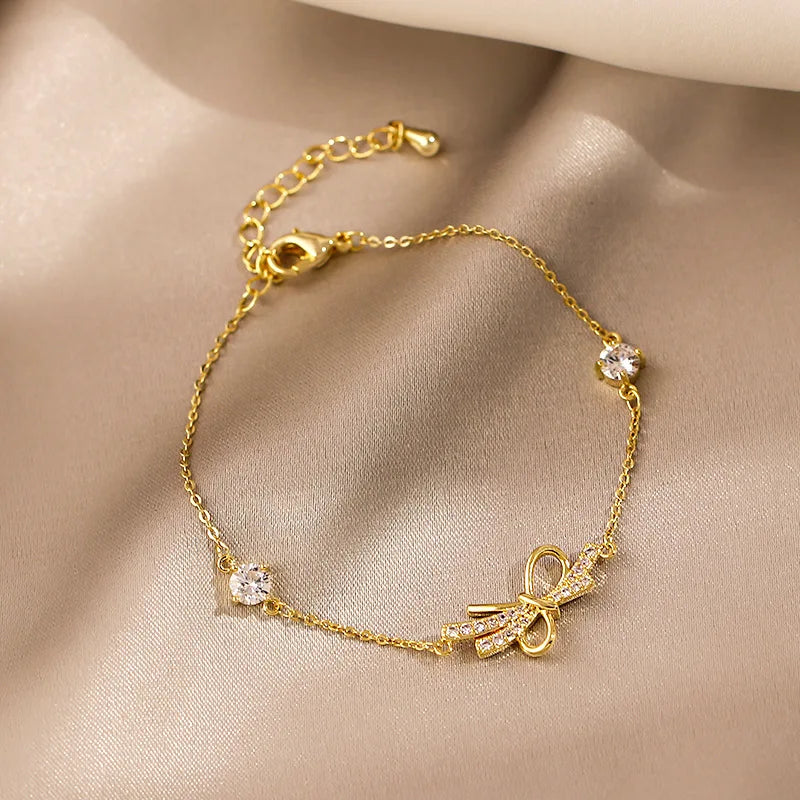 HOVANCI butterfly Bracelet Gold 6 18k Gold Finger Rhinestone Zircon Bead Chunky Twist Chain Adjustable Bracelet Women