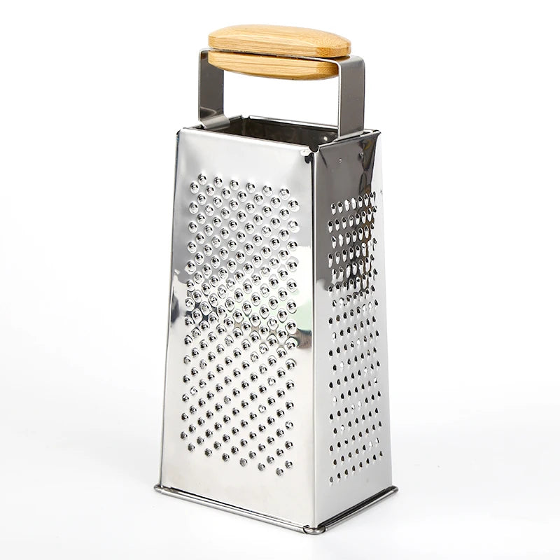9-Inch Stainless Steel Cheese Slicer with Bamboo Handle Four Sided Planer and Board Household Kitchen Metal Cheese Grater