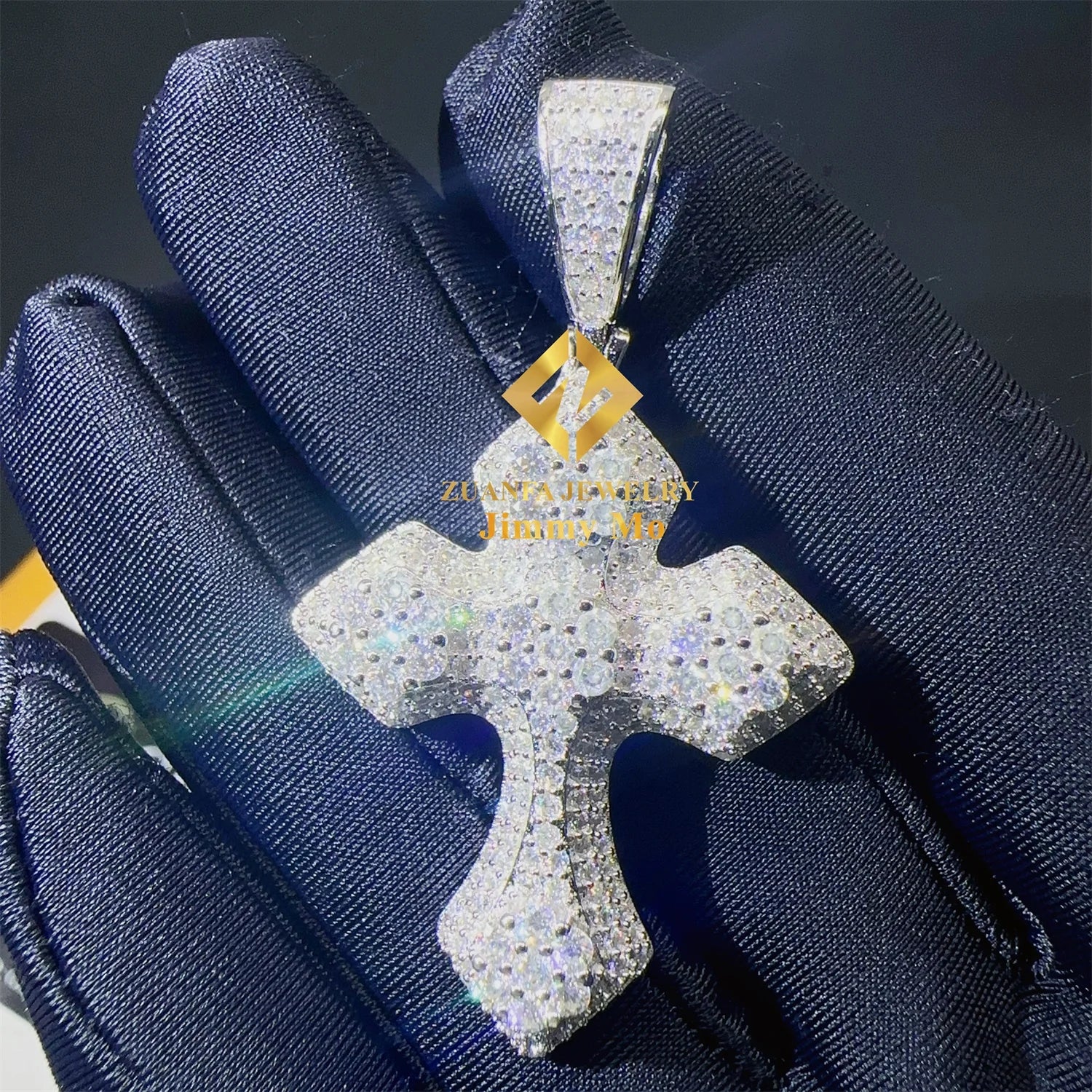 Stock Iced Out Moissanite Jewellery Hip Hop Pendant 925 Silver White Gold Plated VVS1 Moissanite Diamond Cross Pendant Necklace