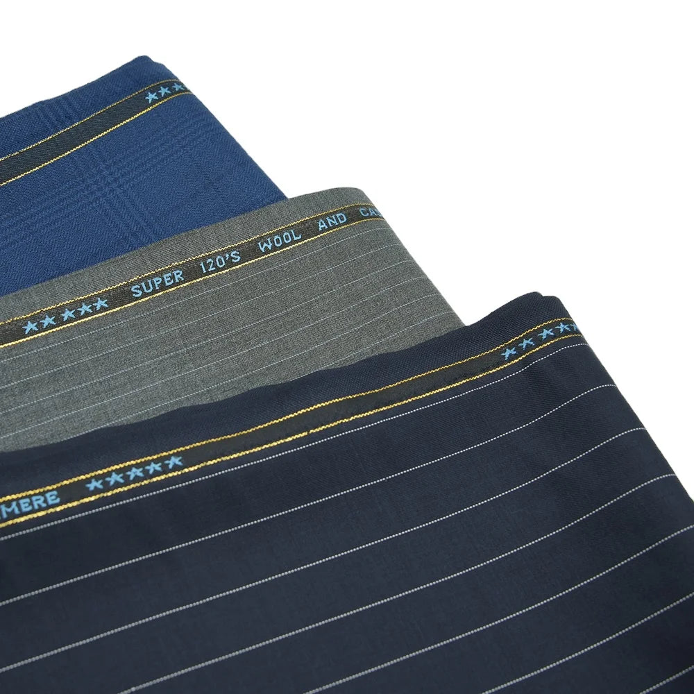 New 50%W 50%P Merino Wool/Worsted Wool Woven Yarn Dyed Twill Striped Check Organic Fabric for Men Suits RTS