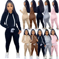 Custom Logo Spring 2026 Women Clothing Fleece 2 Pieces Pants Set Casual Long Sleeves Solid Outfit Tracksuits