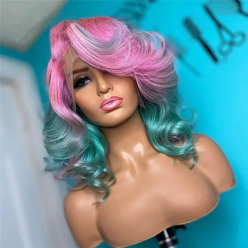 Glueless Rainbow Color Wholesale Price 100% Remy Human Hair HD Transparent Lace Front Wig Fast Ship