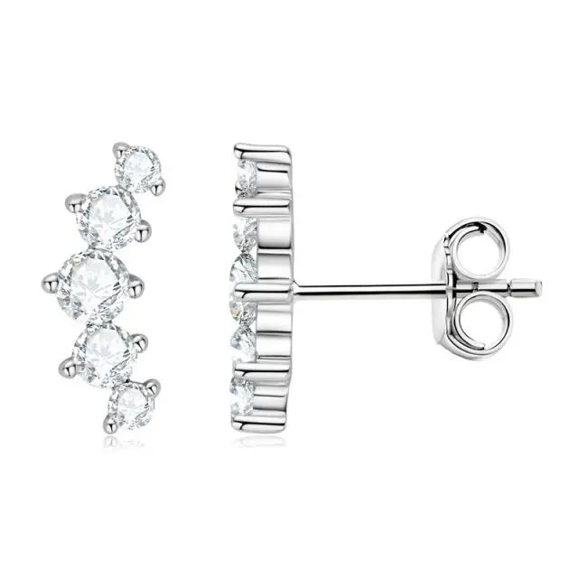 925 Sterling Silver Curved Five-stone Stud Earrings 0.74 Ct Diamond Moissanite Curved Climber Crawler Earrings