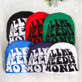 1pc ALL WE NEED IS MONEY Hip Hop Slogan Knitted Jacquard Hat Trendy Elastic Skull Cap Unisex Beanies for Women Men