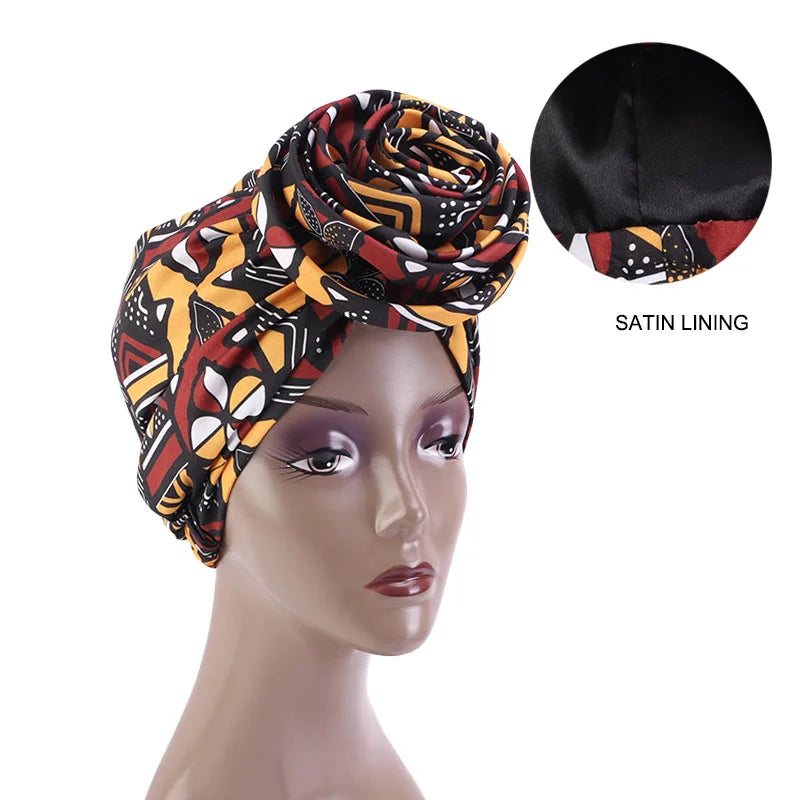 Fashion African Flower Turban Headscarf Women Cancer Chemo Beanies Caps Muslim Turban for Women Party