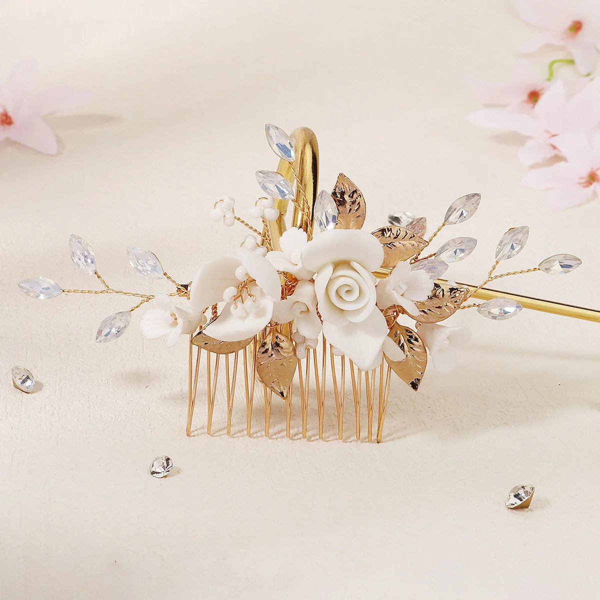 Miallo Bridal Newest White Ceramic Flowers Hair Headpiece Wedding Hair Comb Accessories Women Jewelry