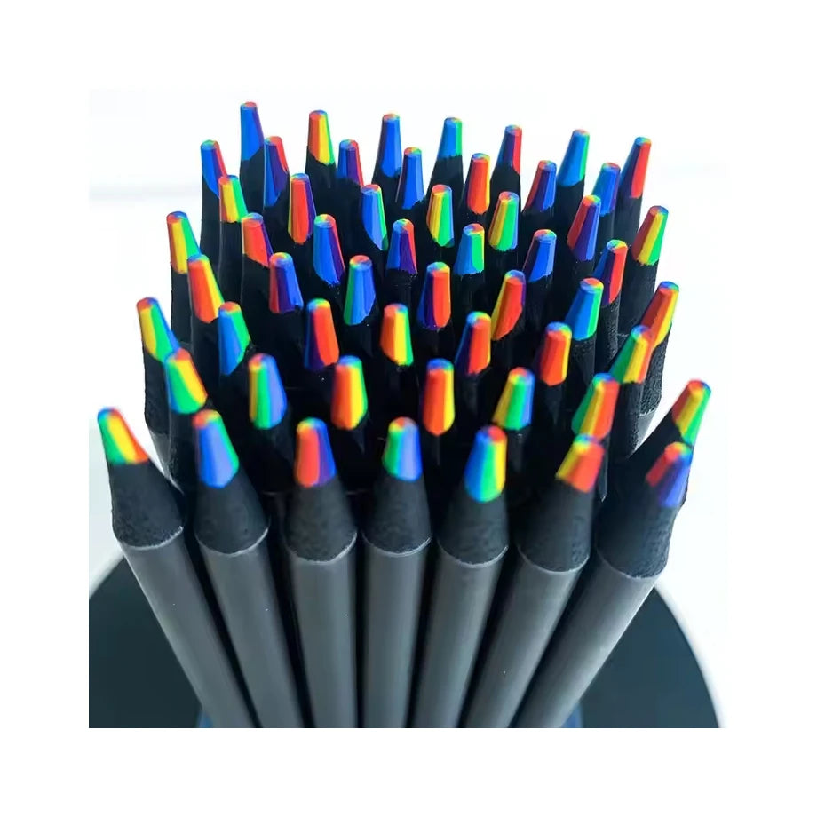 Hot Sales 7-Color Black Wood Rainbow Core Colored Pencil in Stock