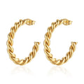 French Style 30mm 37mm Size Women Double Circle Earrings Jewelry 18K Gold Plated Stainless Steel Twisted Rope Loop Hoop Earrings
