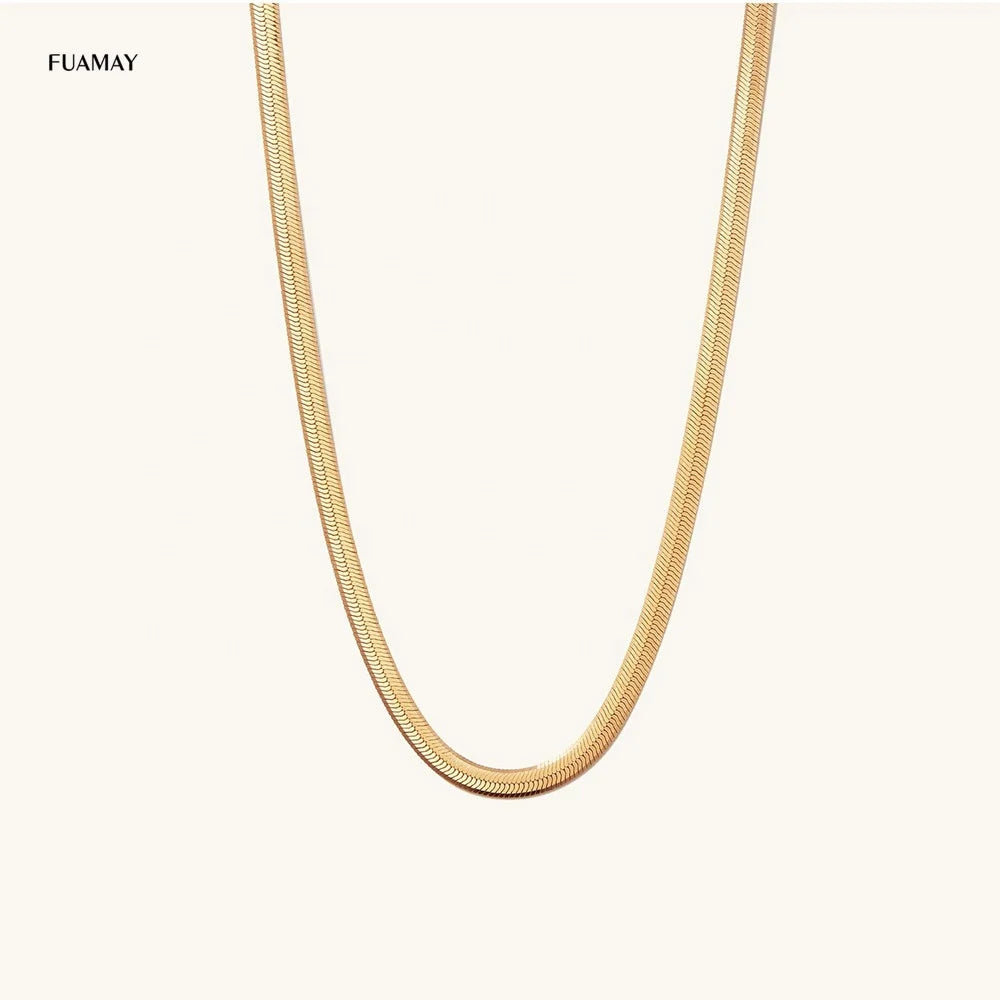 FUAMAY S925 Bold Herringbone Chain Necklace Choker 4.5MM Gold Plated Classic Style with Zircon for Wedding or Gift