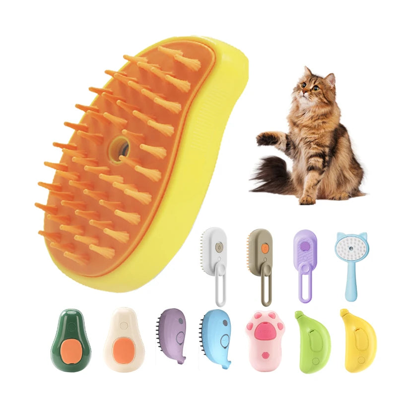 2025 Wholesale Pet Steam Brush With Spray Function Yellow Green Colors Steamy Grooming Brush for Dogs and Cats Free Sample