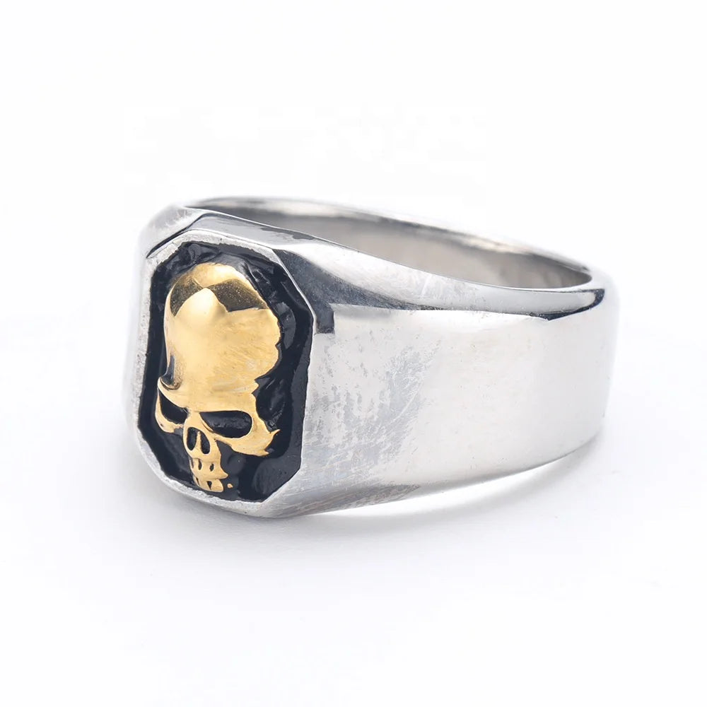 Men's New Punk Hip-hop Stainless Steel Skull Titanium Ring Factory Wholesale Engagement Party Gemstone Jewelry Plating Craft
