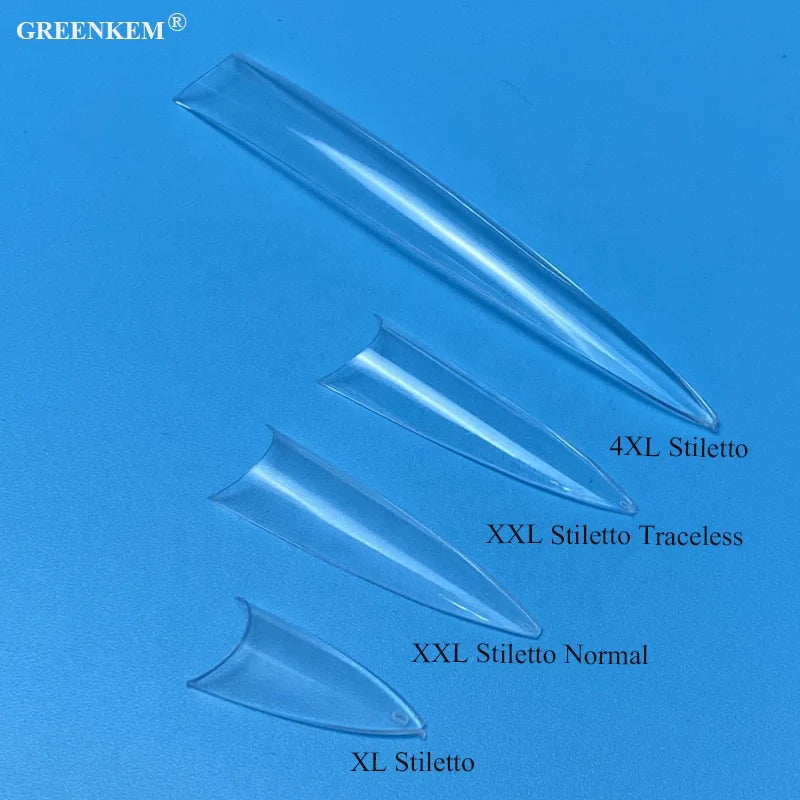 500pcs Box No C Curve Best Traceless Material Clear Natural 4XL False Nails ABS Half Cover XXL Clear Stiletto Nail Tips