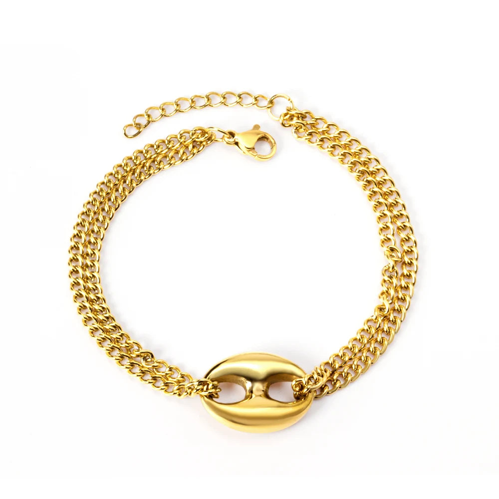 Fashion Minimalist Bracelet Statement Wholesale Stainless Steel Jewelry 18k PVD Gold Plated Chunky Metal Chain Charm Bracelet