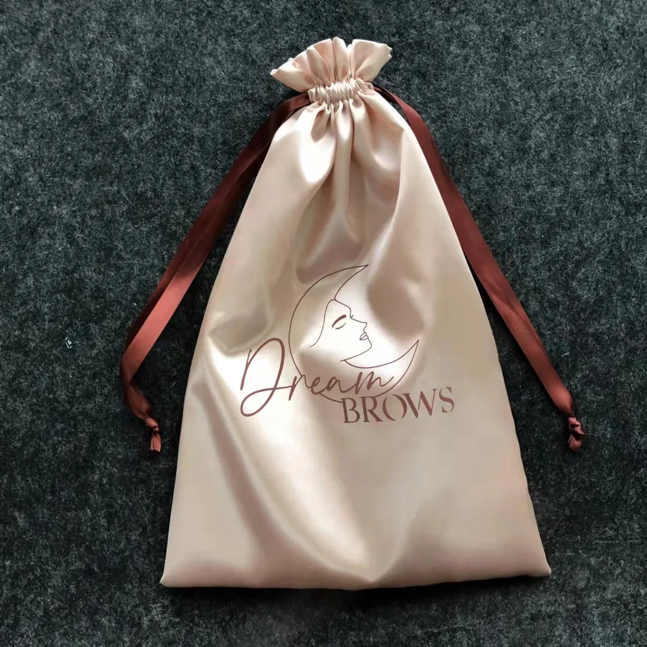 Custom Logo Printed  Soft Rose Pink Silk Drawstring Pouch Silk Packaging Bag for Underwear