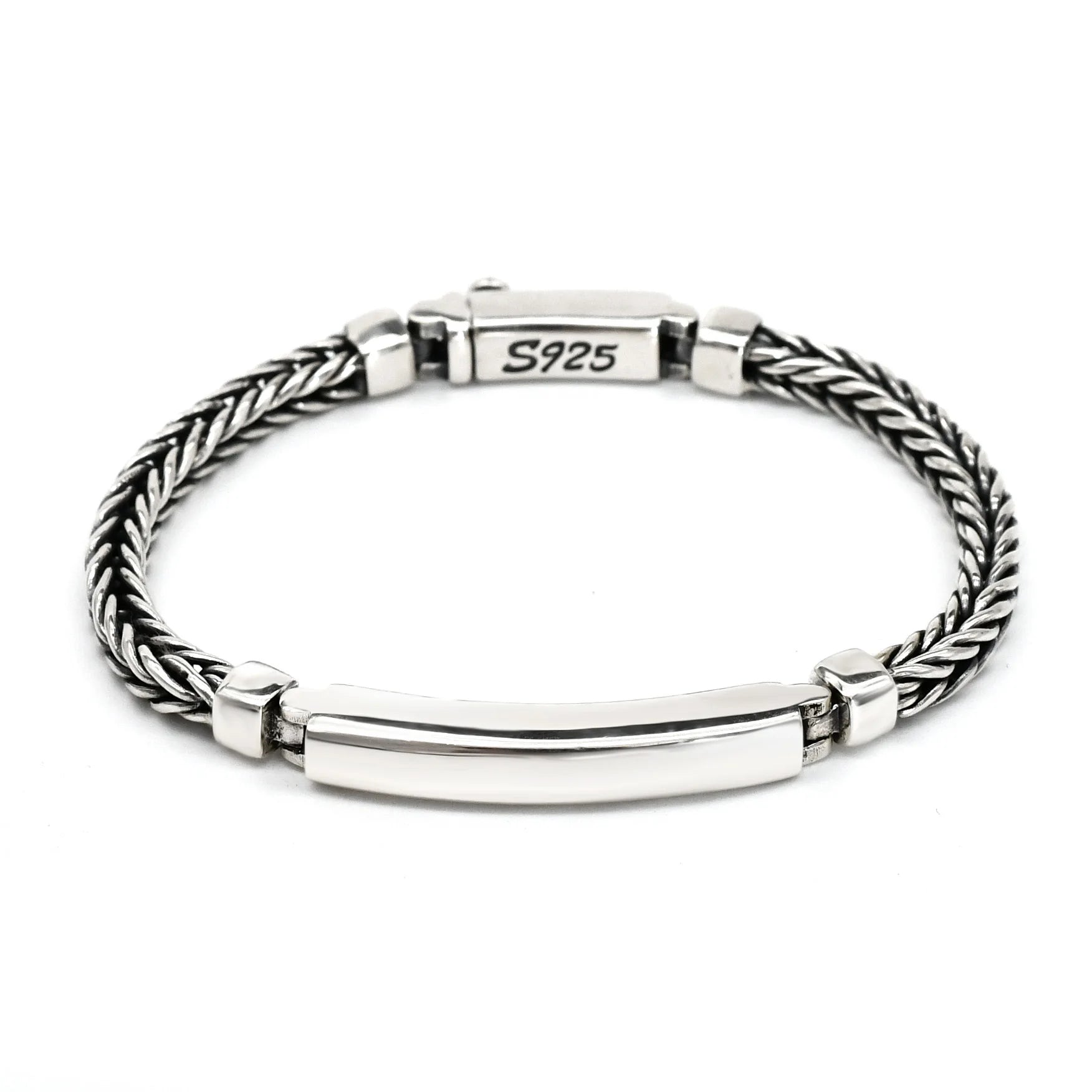 ID Punk Style Silver Chain & Link Bracelet for Unisex/Men's 92.5% Purity