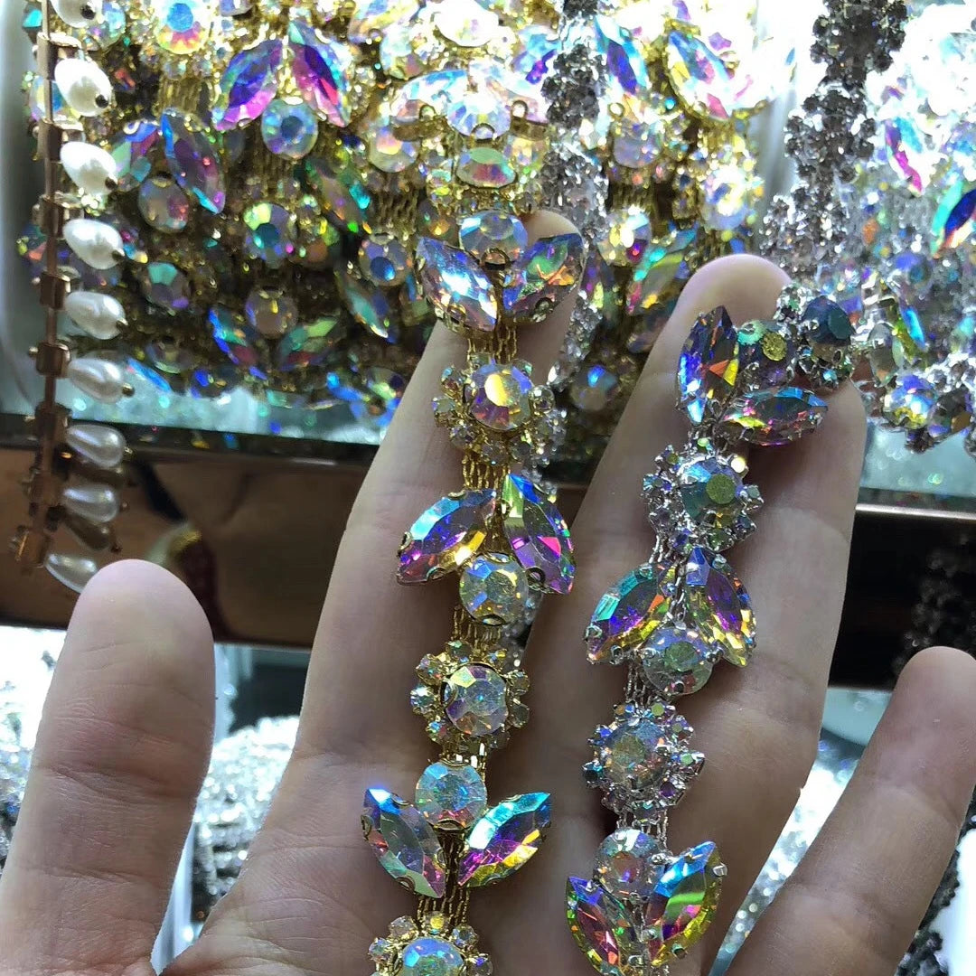 Hot Selling Customized Fancy Horse Eye Claw Rhinestones Glass Crystal Sew-on Rhinestone Chains for Garment Accessories