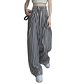 Fashion Women's Loose Straight Wide Leg Pants with Vertical Stripes High Waist Flat Front Breathable Casual Style for Spring