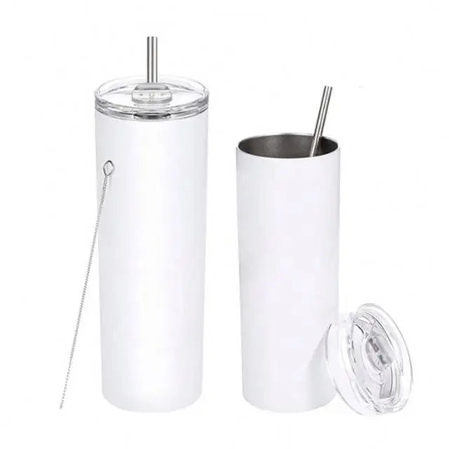 Stainless Steel White Sippy Cup 20oz Skinny Tumbler Sublimation Heat Press