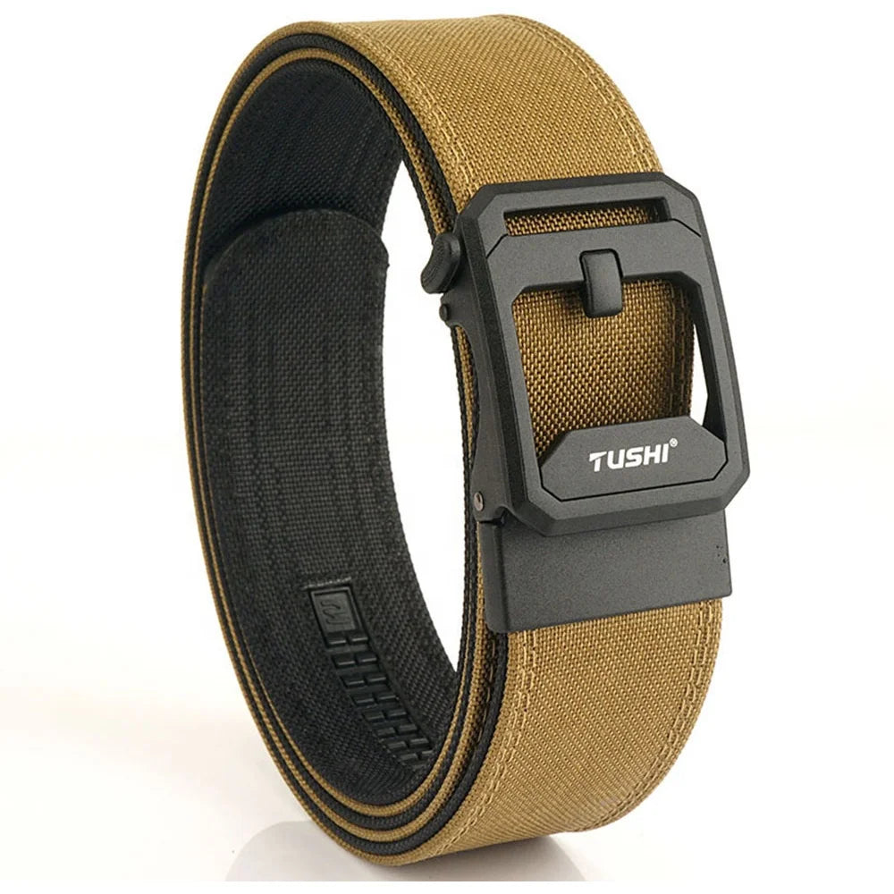 TUSHI New EDC Reinforced Metal Leather Heavy Duty Automatic Buckle Men's Tactical Waist Belt Nylon KNitted Wholesale Factory