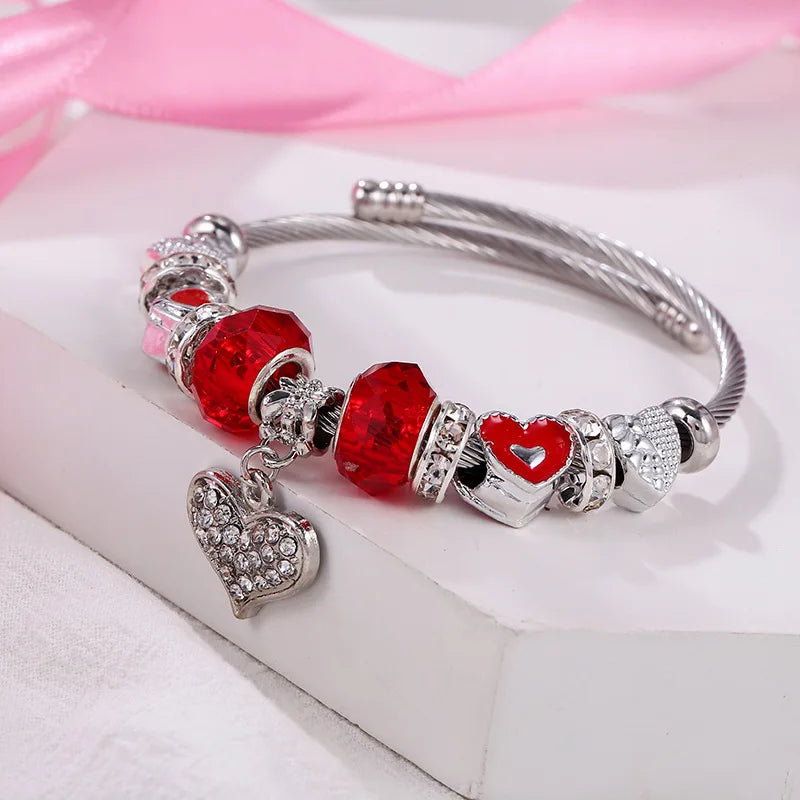 New Arrival Pink Crystal Bracelets Women  Dainty Unchangeable Color DIY Charm Bracelet Jewelry
