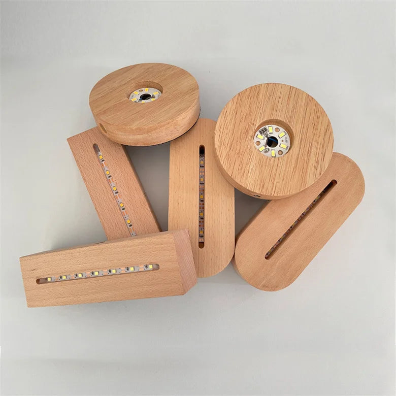 Wholesale LED Night Light Wood Base USB Wooden Rectangle round Oval Acryl LED Night Light for Living Room Minimalist Design